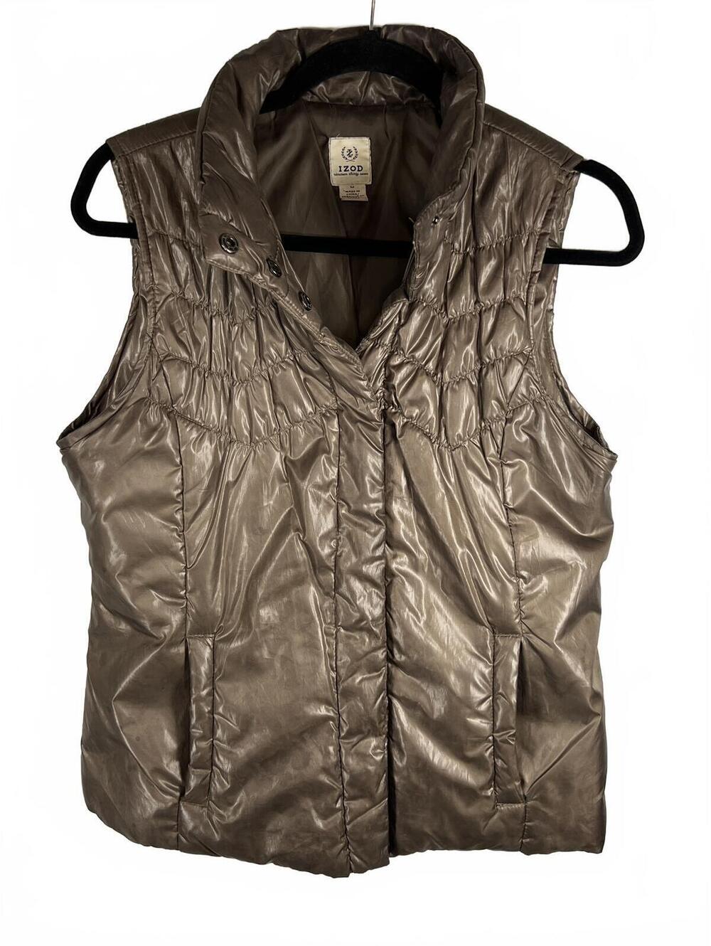 IZOD Metallic Bronze Puffer Vest Quilted Shiny Gorpcore Outerwear Jacket Medium